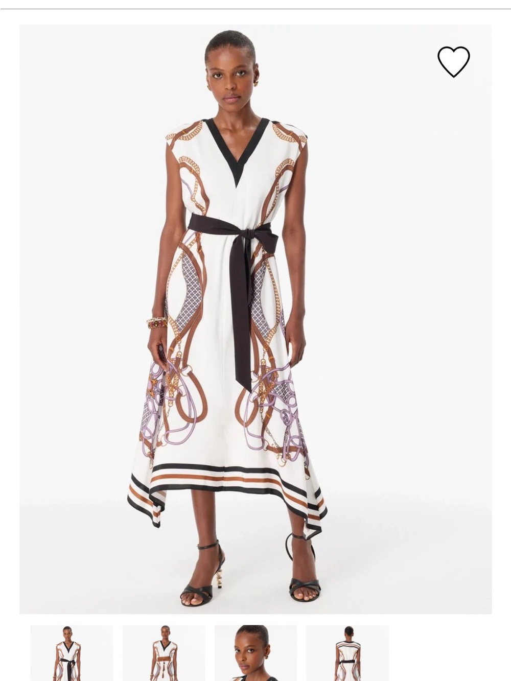 White House black market Printed V-Neck handkerchief Dress with Black Belt xs